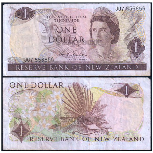 NEW ZEALAND 1 DOLLAR 1967-1981 P-163b USED