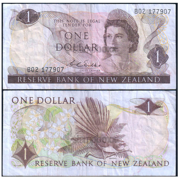 NEW ZEALAND 1 DOLLAR 1967-1981 P-163b USED