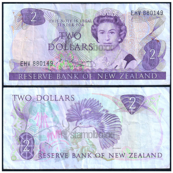 NEW ZEALAND 2 DOLLARS 1981-1992 P-170b USED GRADE