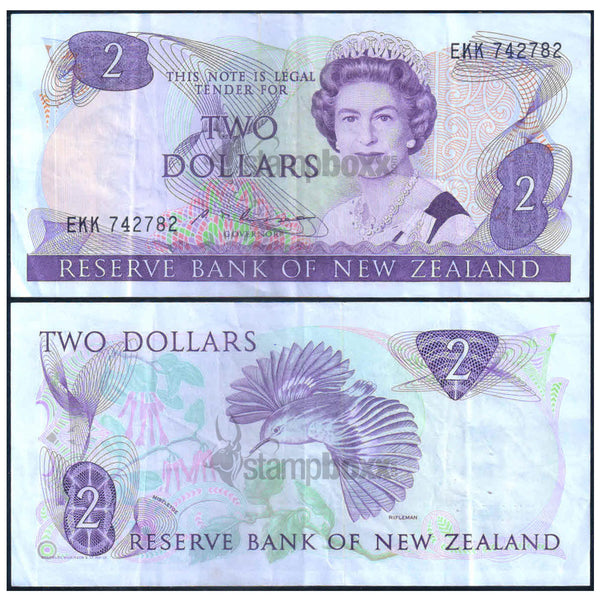 NEW ZEALAND 2 DOLLARS 1981-1992 P-170b USED GRADE