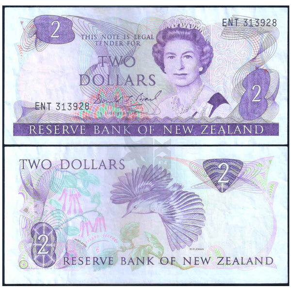 NEW ZEALAND 2 DOLLARS 1981-1992 P-170c USED