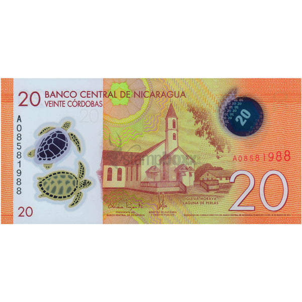NICARAGUA 20 CORDOBAS P-210 2014 UNC POLYMER