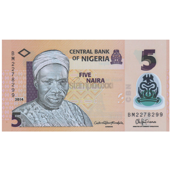 NIGERIA 5 NAIRA 2014 P-38e UNC POLYMER