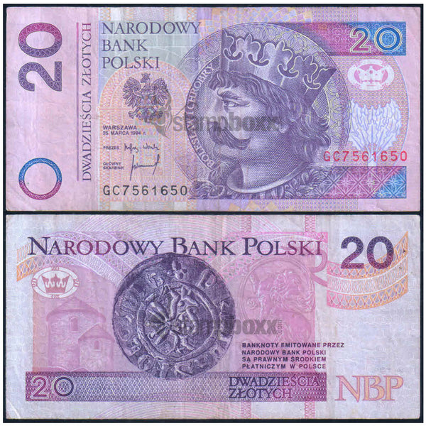 POLAND 20 ZLOTYCH 1994 P-174 USED GRADE