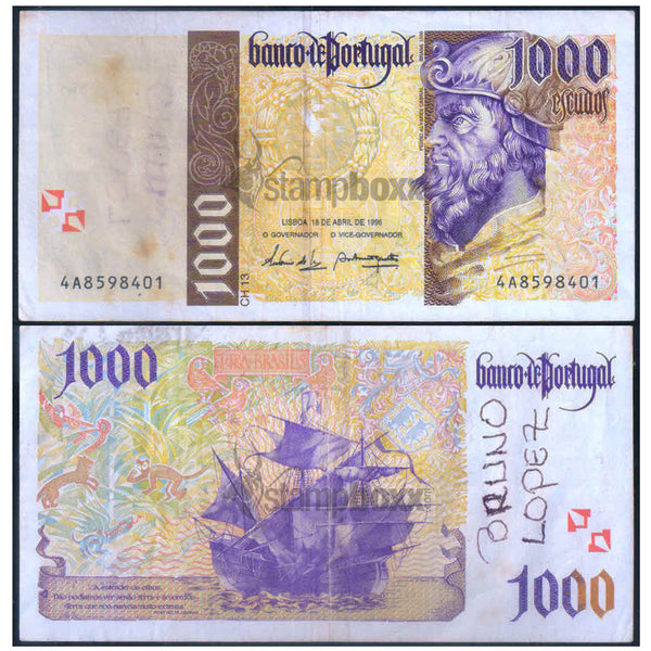 PORTUGAL 1000 ESCUDOS 1998 P-188 USED GRADE (PEN WRITING)