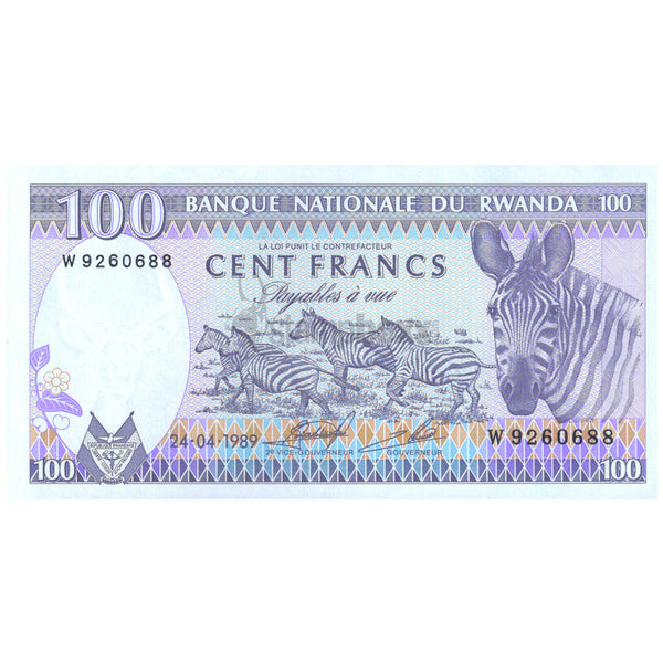 RWANDA 100 FRANCS 1989 P-19 UNC
