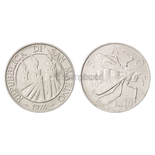 SAN MARINO 10 LIRE 1974 KM#33 XF+ GRADE - FAO ISSUE