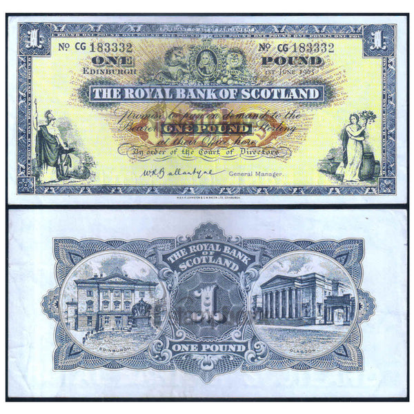 SCOTLAND 1 POUND 1965 P-325 VF GRADE SERIAL 6693