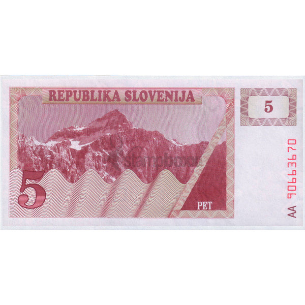 SLOVENIA 5 TOLARJEV 1990 P-3 UNC