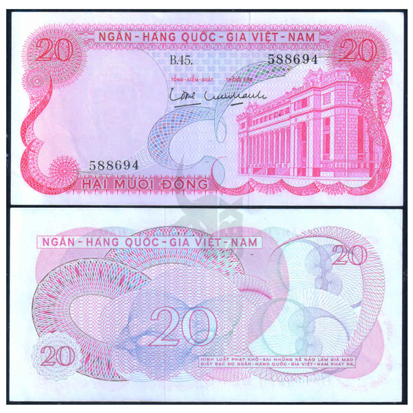SOUTH VIETNAM 20 DONG 1969 P-24 aUNC GRADE
