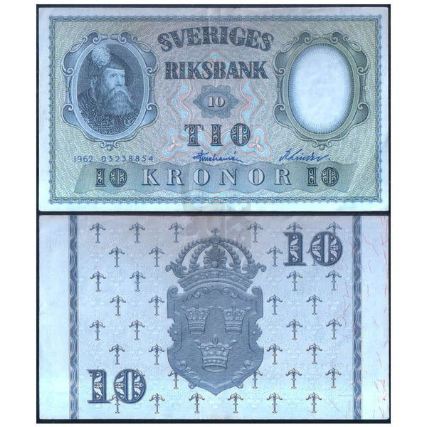 SWEDEN 10 KRONER 1953-1962 P-43 USED