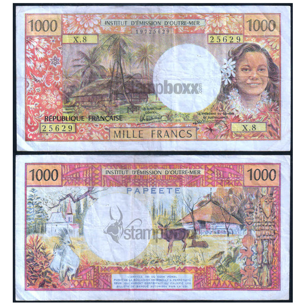 TAHITI 1000 FRANCS 1985 P-27d USED GRADE