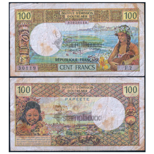 TAHITI 100 FRANCS 1969 P-23 USED GRADE