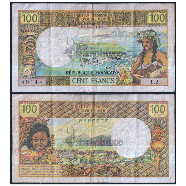 TAHITI 100 FRANCS 1969 P-23 USED GRADE