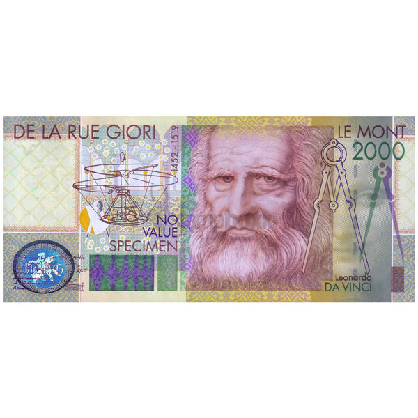 De la Rue GIORI- LEONARDO Da Vinci 1452-1519 - NOVALUE - SPECIMEN