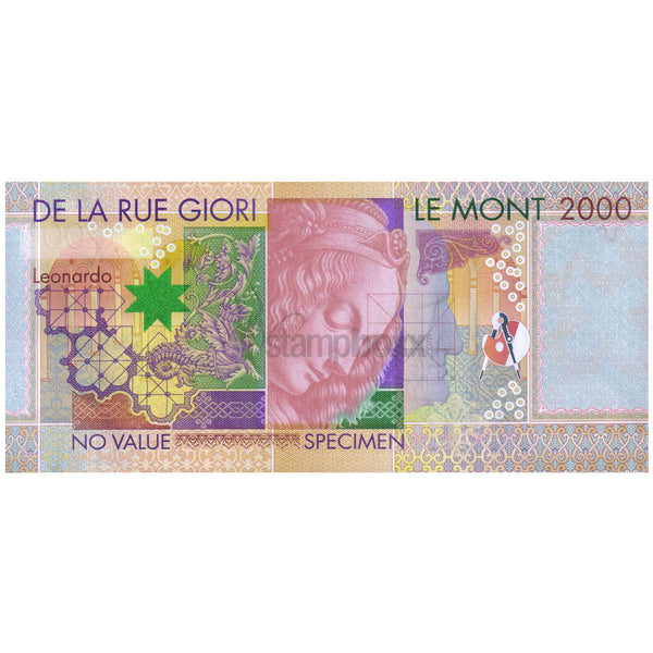 De la Rue GIORI- LEONARDO Da Vinci 1452-1519 - NOVALUE - SPECIMEN