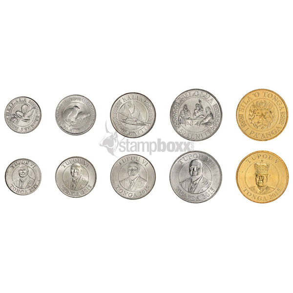 TONGA 5-10-20-50 SENTI & 1 PA'ANGA 2015 KM#226 - 230 UNC FULL SET