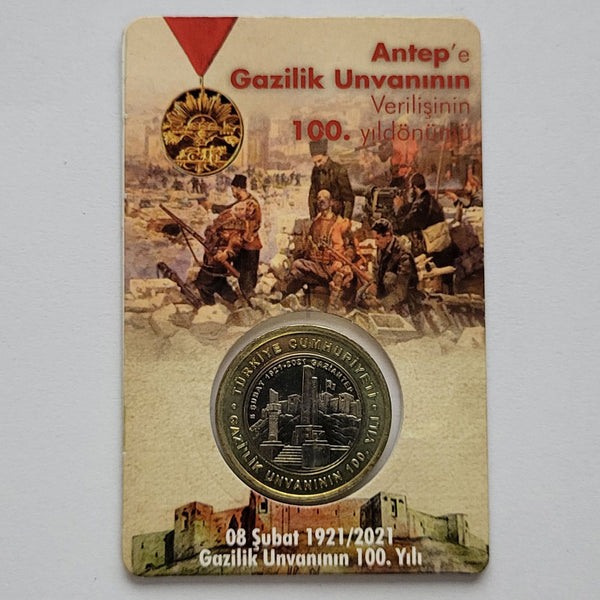 TURKEY 1 TURKISH LIRA 2021 BI-METAL KM#1511 WITH CARD