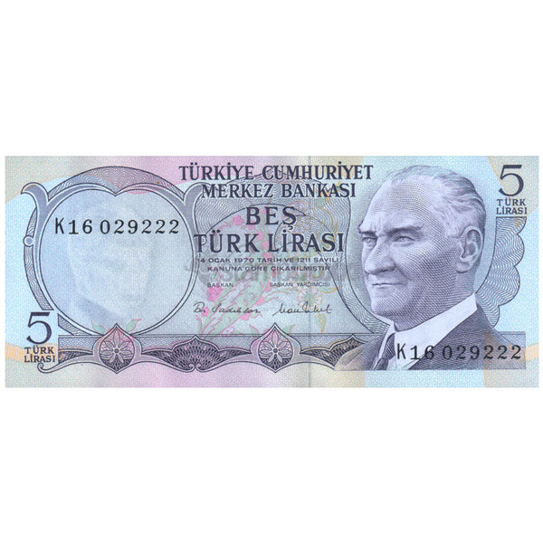TURKEY 5 TURK LIRASI 1970 P-185 UNC