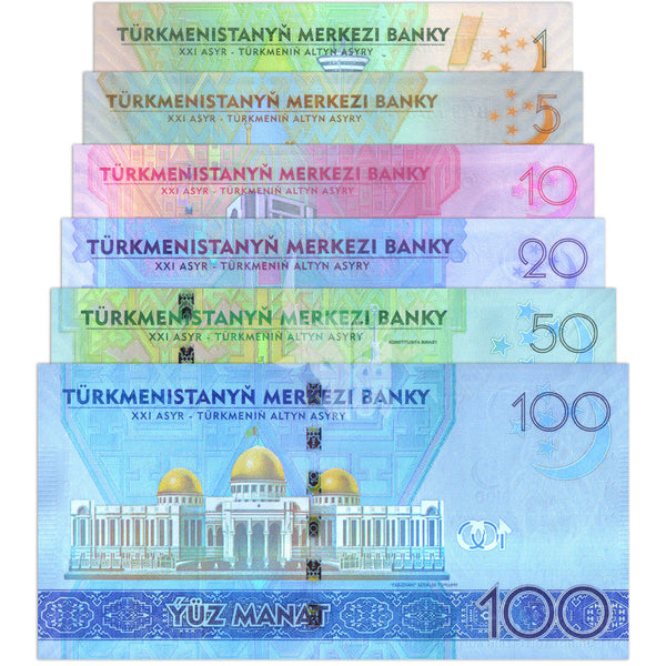 TURKMENISTAN 1-5-10-20-50-100 MANAT 2020 UNC SET