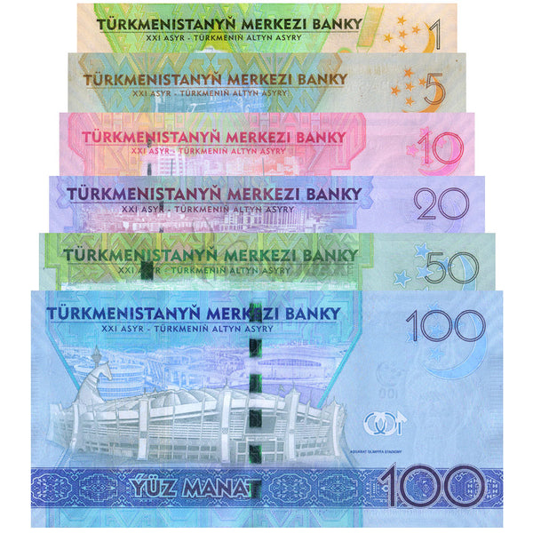 TURKMENISTAN 1-5-10-20-50-100 MANAT 2017 P-36-41 UNC
