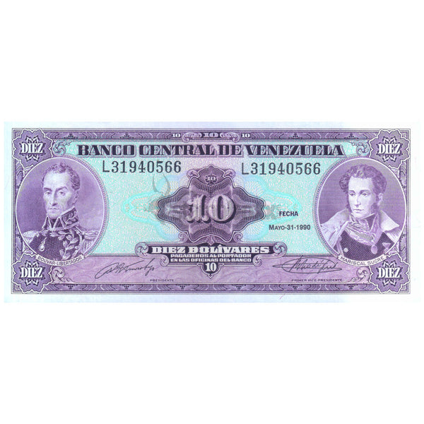 VENEZUELA 10 BOLIVARES 1986-95 P-61b UNC