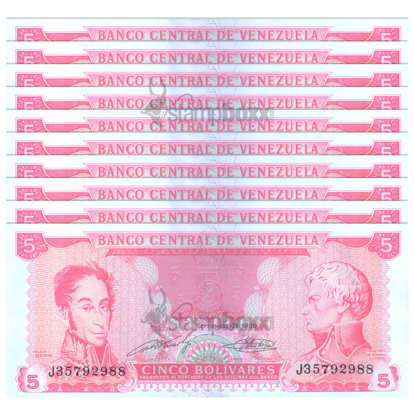VENEZUELA 5 BOLIVARES 1989 P-70 UNC x10Pcs