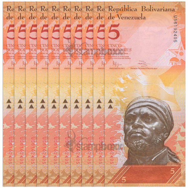 VENEZUELA 5 BOLIVARES 2014 P-89 x10Pcs