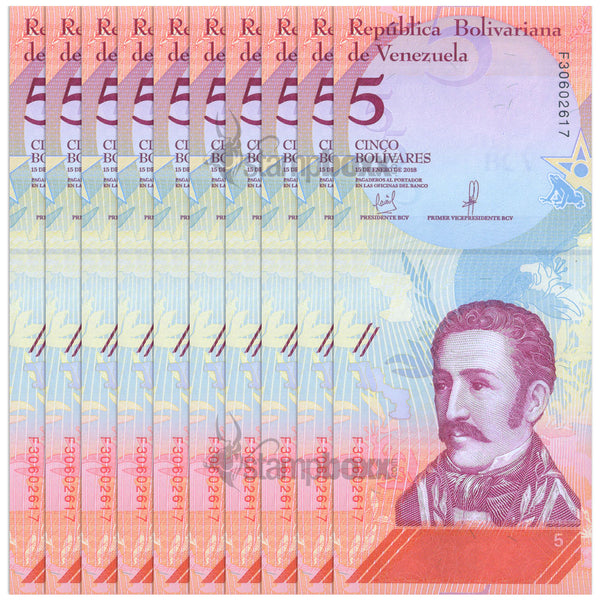 VENEZUELA 5 BOLIVARES 2018 P-102 x10Pcs