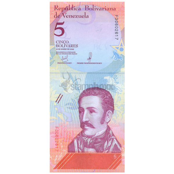 VENEZUELA 5 BOLIVERS 2018 P-102 UNC