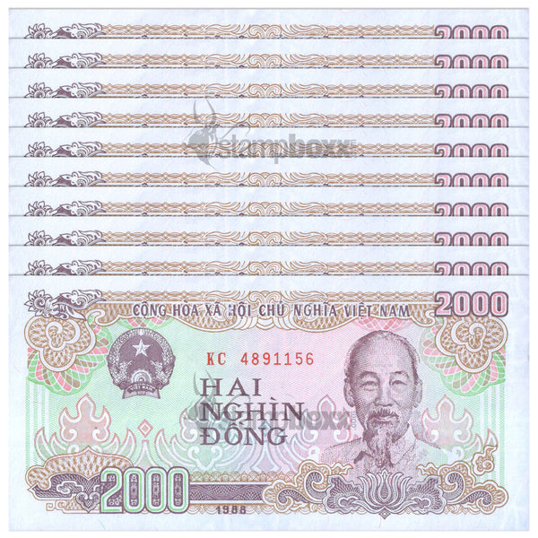 VIETNAM 2000 DONG 1988 P-107 UNC x10Pcs