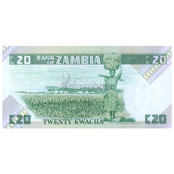 ZAMBIA 20 KWACHA 1980-88 P-27e UNC