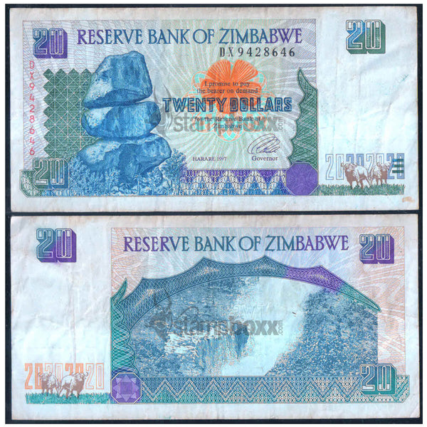 ZIMBABWE 20 DOLLARS 1997 P-7 USED GRADE SERIAL 8646
