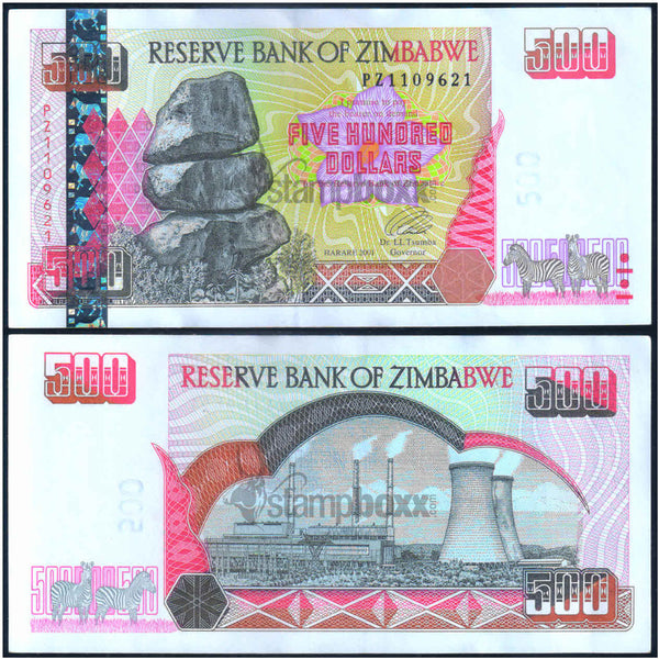 ZIMBABWE 500 DOLLARS 2001 P-10 aUNC GRADE