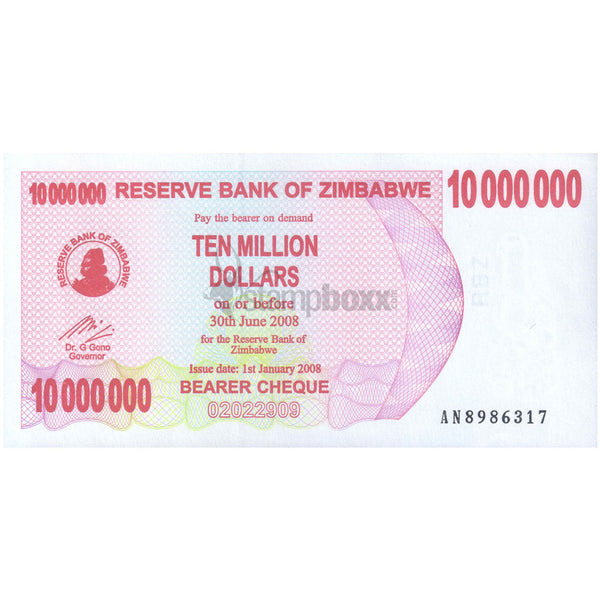 ZIMBABWE 10 000 000 (10 MILLION) DOLLARS 2008 P-55a UNC