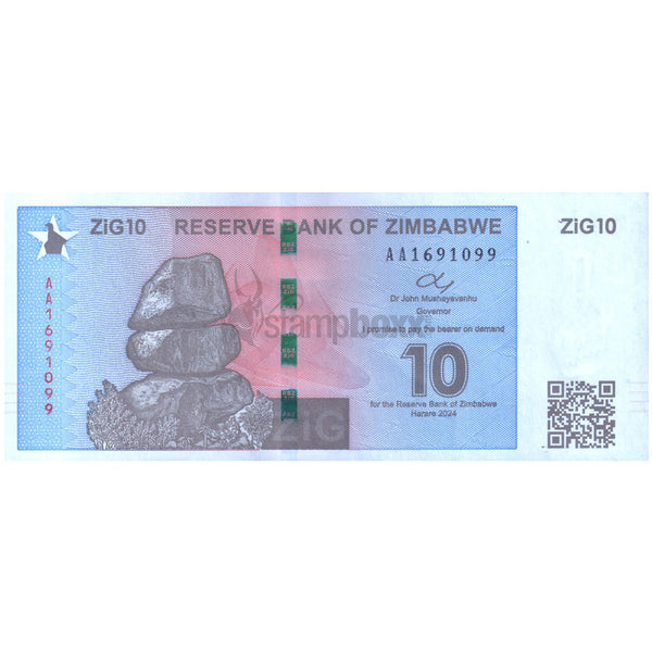 ZIMBABWE 10 ZiG (ZIMBABWE GOLD) 2024 P-110 UNC
