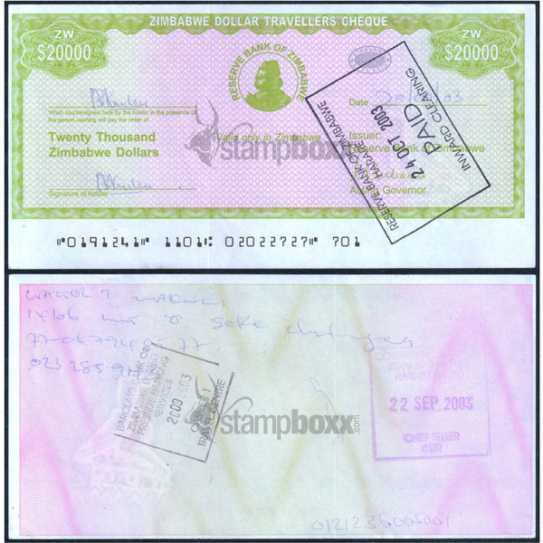 ZIMBABWE 20000 DOLLARS 2003 P-18 UNC HAND SIGNED