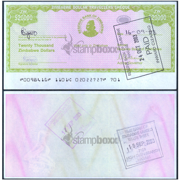 ZIMBABWE 20000 DOLLARS 2003 P-18 UNC HAND SIGNED