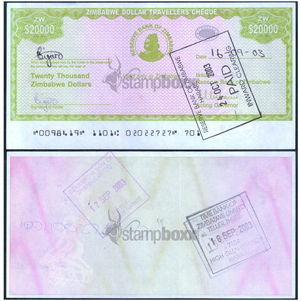 ZIMBABWE 20000 DOLLARS 2003 P-18 UNC HAND SIGNED