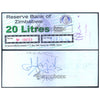 ZIMBABWE 20 LITERS -TYPE2 - UTILIZED / aUNC