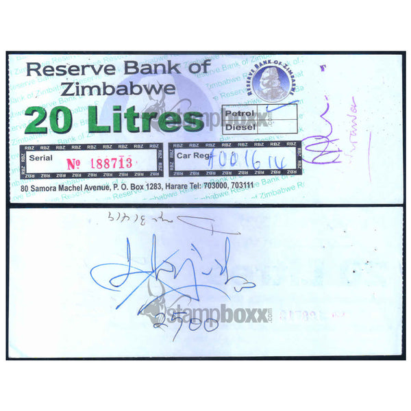 ZIMBABWE 20 LITERS -TYPE2 - UTILIZED / aUNC