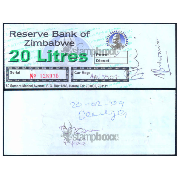 ZIMBABWE 20 LITERS -TYPE2 - UTILIZED / aUNC