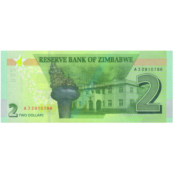 ZIMBABWE 2 DOLLARS 2019 P-101 UNC