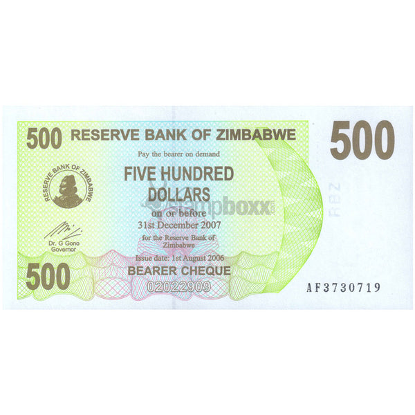 ZIMBABWE 500 DOLLARS 2007 P-43 UNC