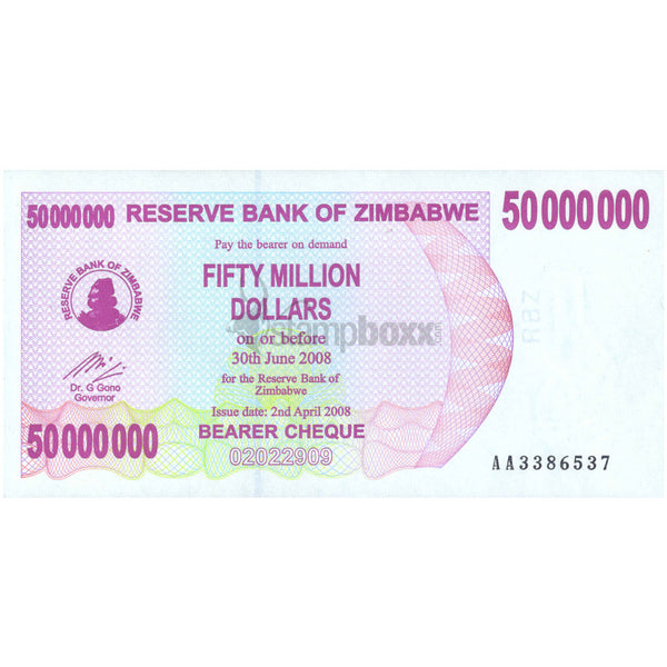 ZIMBABWE 50 000 000 (50 MILLION) DOLLARS 2008 P-57 UNC - AA PREFIX
