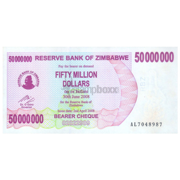 ZIMBABWE 50 000 000 (50 MILLION) DOLLARS 2008 P-57 UNC