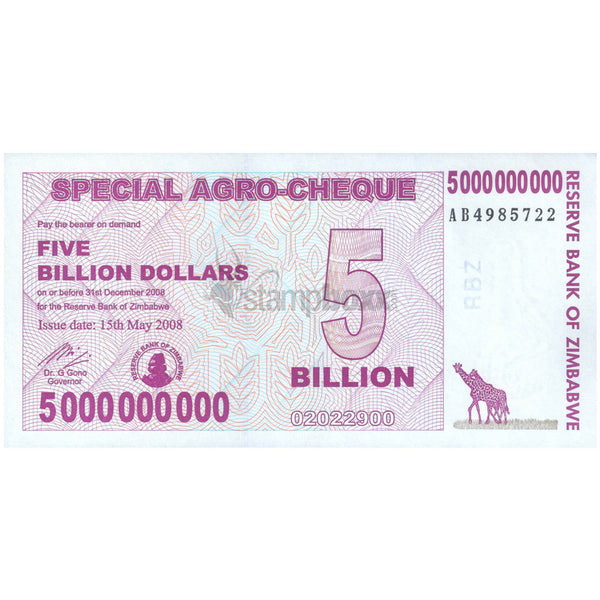 ZIMBABWE 5 000 000 000 (5 BILLION) DOLLARS 2008 P-61 UNC