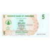 ZIMBABWE 5 DOLLARS 2006 P-38 UNC