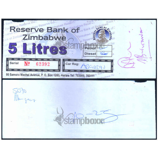 ZIMBABWE 5 LITERS - UTILIZED / aUNC