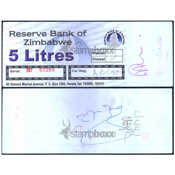 ZIMBABWE 5 LITERS - UTILIZED / aUNC